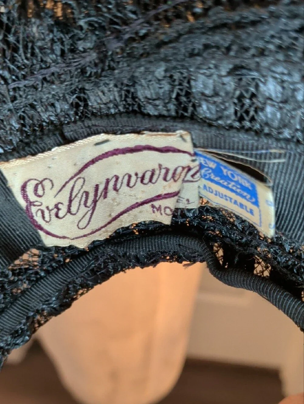 Vintage 50s Evelyn Varon Wide Brim Black Straw Hat Open Crown Satin Bow